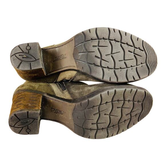 Earth Malta Ankle Boots Womens 8.5 Brown Taupe Suede Patchwork Heel Booties Zip - Picture 9 of 9